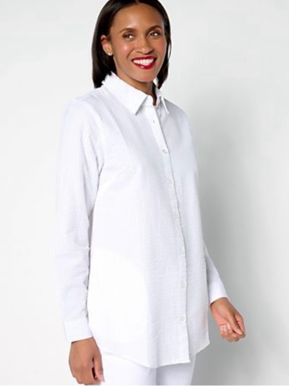EUC JOAN RIVERS Seersucker Crisp White Button-Up Shirt size XS